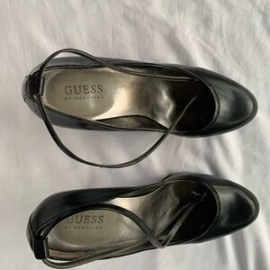 Guess by Marciano Black Leather Ankle-Strap Round-Toe Pumps